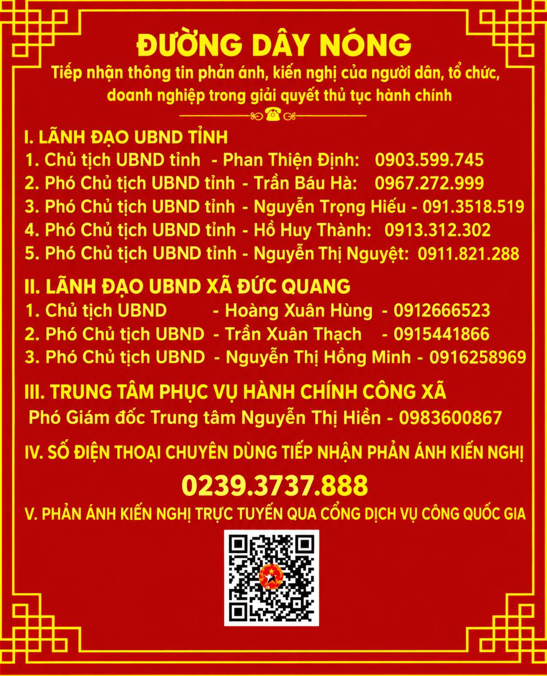 Công khai địa chỉ và số điện thoại tiếp nhận phản ánh, kiến nghị theo quy định tại Quyết định số 53/2021/QĐ-UBND ngày 17/12/2021 của UBND tỉnh Hà Tĩnh