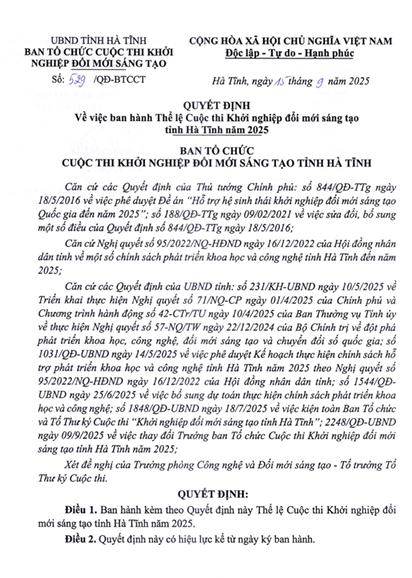 Thể lệ Cuộc thi Khởi nghiệp đổi mới sáng tạo tỉnh Hà Tĩnh năm 2025 